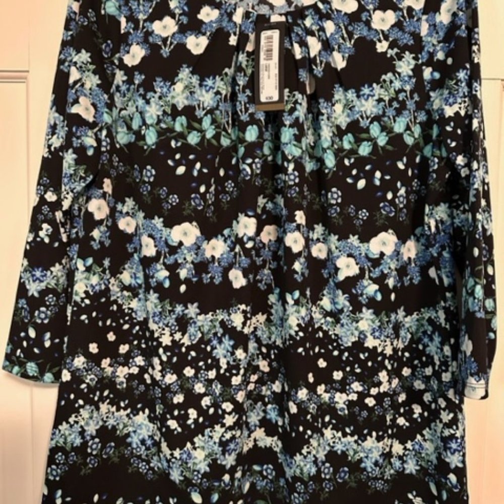 Worthington Size L 3/4 Sleeve Blue Floral Print Top Never Worn New with Tags